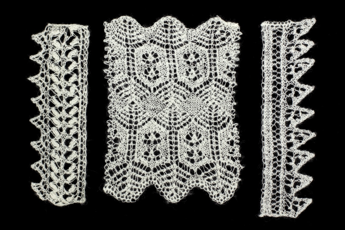 Openwork hand knitwear design swatches by Alice Starmore Openwork hand knitwear design swatches by Alice Starmore