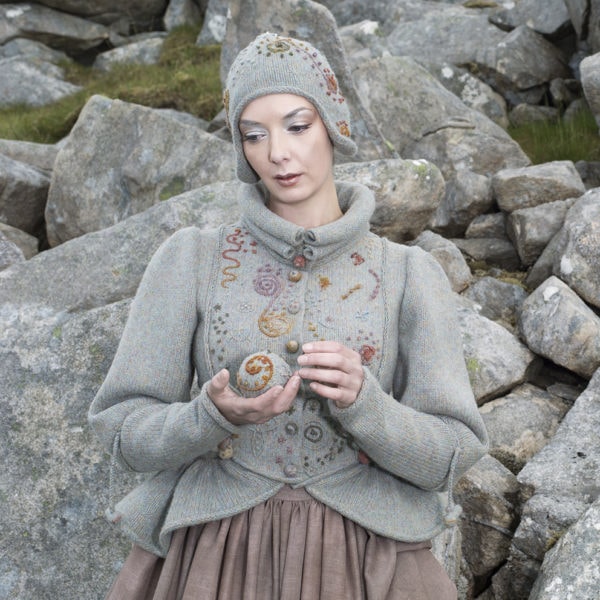 The Mountain Hare textile art costume by Alice Starmore from the book Glamourie