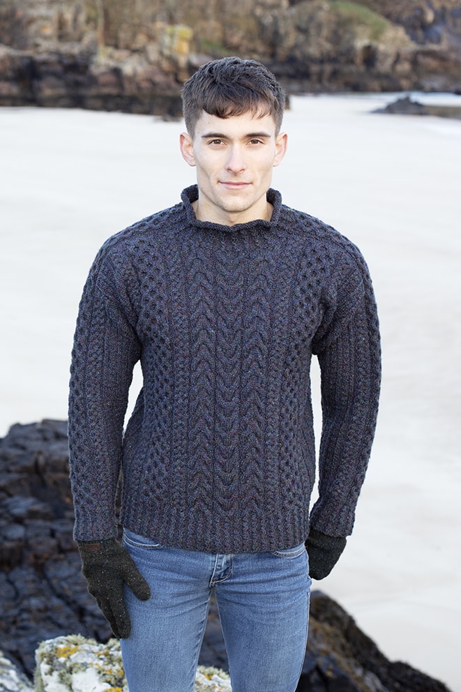 Na Craga hand knitwear design by Alice Starmore from the book Aran Knitting, modelled by Thomas Starmore