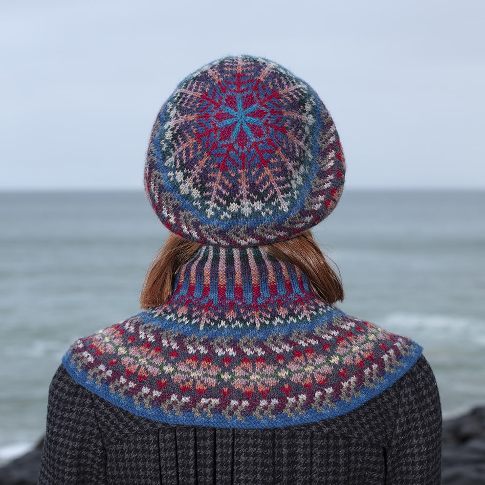 Hand Knitwear design Marina hat set by Alice Starmore in Virtual Yarns Hebridean Yarn