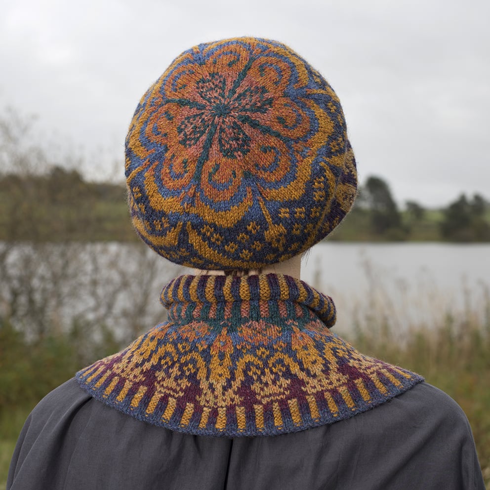 Hand Knitwear design Mary Tudor hat set by Alice Starmore in Virtual Yarns Hebridean Yarn