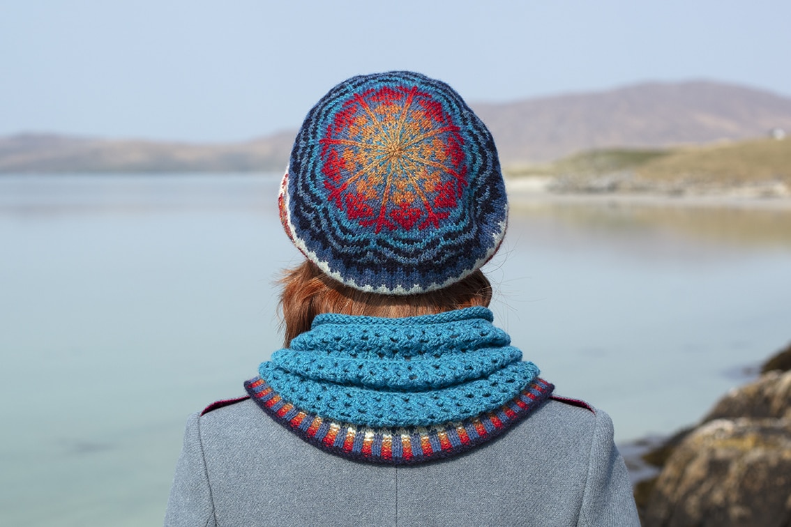 Wave hat set hand knitwear design by Alice Starmore for Virtual Yarns