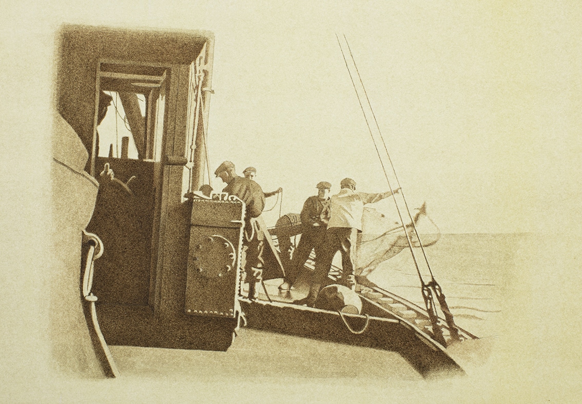 Illustration of the Home Rule fishing boat, drawn by Robby Neish